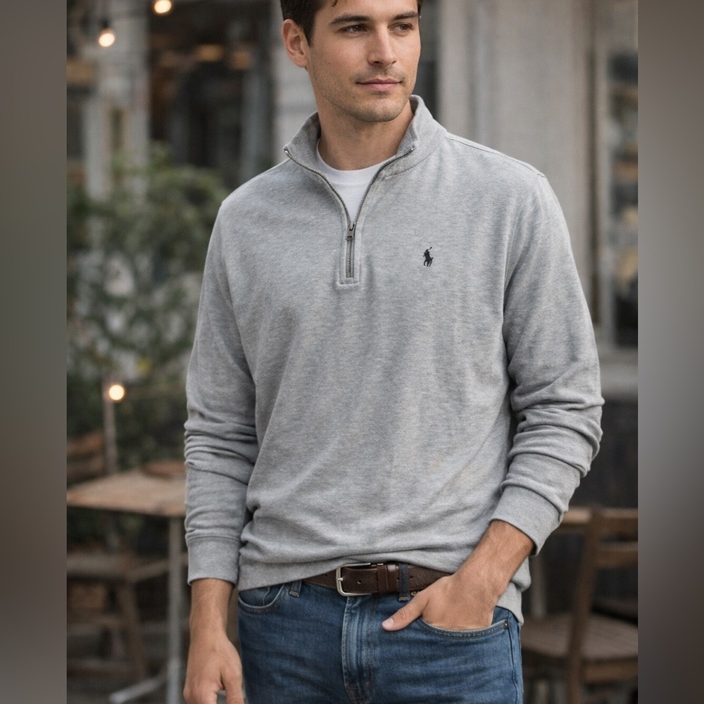 Ralph Lauren quarter zip up sweater Light Gray mens